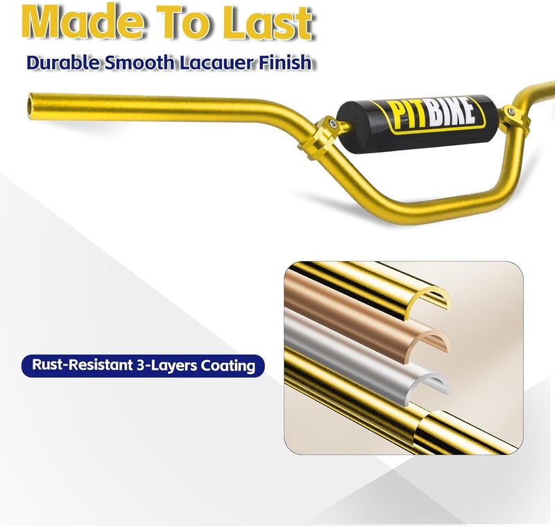 DAYIMADE 7/8" Pit Bike Handlebars with Foam Pad – Motorcycle Handlebars for CRF YZF KXF KLX RMZ DRZ Dirt Bikes, ATV, Quad, E-Bike Mods,T6 Aluminum 7/8 Motorcycle Handlebar Upgrade (Gold) - Image 2